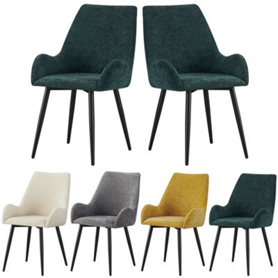 Mof Modern Upholstered Dining Chairs With Armrests Set Of 2 Fabric Accent Chairs With Black Metal Legs Green X2 - image 1