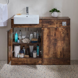 Homestylestore 1050mm Dark Oak Bathroom Combination Vanity Toilet Wc Unit And Chrome Finger Pull Handles - thumbnail 3