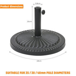 Crystals 14Kg Parasol Base Umbrella Stand Patio Garden Heavy Duty Weighted Black Outdoor - thumbnail 4