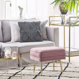 Beliani Velvet Pink Storage Bench With Gold Legs, Hidden Storage, W49 X D34 X H43Cm - thumbnail 1