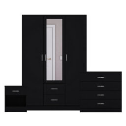 Lassic Vida Designs Riano 3 Piece Bedroom Set (1 Drawer Bedside Chest, 4 Drawer Chest, 3 Door 2 Drawer Mirrored Wardrobe), Black - thumbnail 8