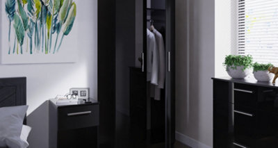 Trent Tall Plain Wardrobe In Black Gloss & Black Matt (Ready Assembled)