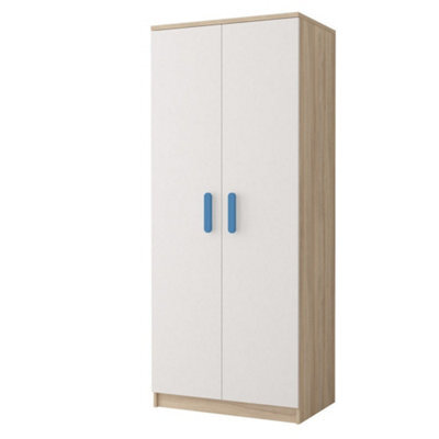 Arte Smyk Iii 06 White Front Oak Sonoma Carcass Hinged Wardrobe 800mm H1930mm D500mm With Bright Blue Handles - image 1