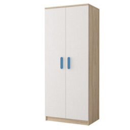 Arte Smyk Iii 06 White Front Oak Sonoma Carcass Hinged Wardrobe 800mm H1930mm D500mm With Bright Blue Handles - thumbnail 1