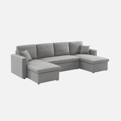 Sweeek - 4-Seater Panoramic Sofa Bed In Fabric Urban Dark Heather Grey 281X142X86 Cm - image 1