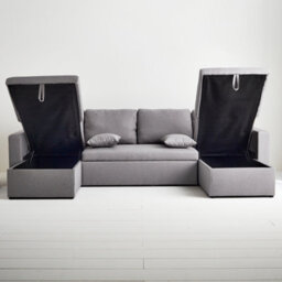 Sweeek - 4-Seater Panoramic Sofa Bed In Fabric Urban Dark Heather Grey 281X142X86 Cm - thumbnail 8