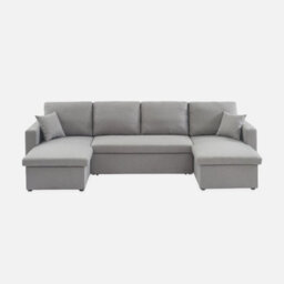 Sweeek - 4-Seater Panoramic Sofa Bed In Fabric Urban Dark Heather Grey 281X142X86 Cm - thumbnail 2