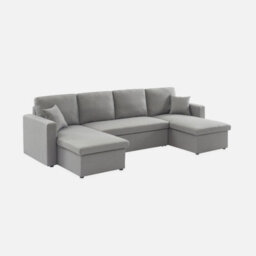 Sweeek - 4-Seater Panoramic Sofa Bed In Fabric Urban Dark Heather Grey 281X142X86 Cm - thumbnail 1