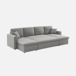 Sweeek - 4-Seater Panoramic Sofa Bed In Fabric Urban Dark Heather Grey 281X142X86 Cm - thumbnail 5