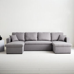 Sweeek - 4-Seater Panoramic Sofa Bed In Fabric Urban Dark Heather Grey 281X142X86 Cm - thumbnail 7