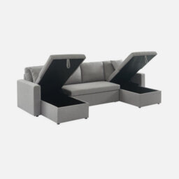 Sweeek - 4-Seater Panoramic Sofa Bed In Fabric Urban Dark Heather Grey 281X142X86 Cm - thumbnail 4