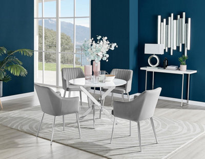 Furniturebox Uk Novara White High Gloss Round Dining Table & 4 Grey Calla Silver Leg Chairs - image 1