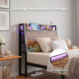 Levede Single Bed Frame Platform Storage Headboard Charging Station Led Light - thumbnail 7