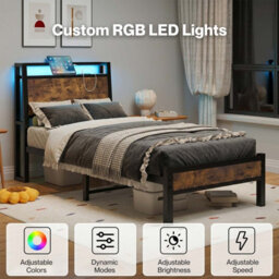 Levede Single Bed Frame Platform Storage Headboard Charging Station Led Light - thumbnail 6