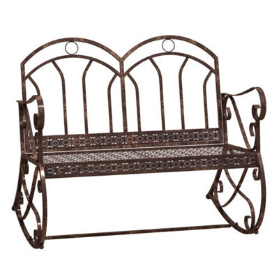 Garden Antique Rocking Chair Metal Bench One Double Seater 2-Seat Armrest F - image 1