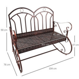Garden Antique Rocking Chair Metal Bench One Double Seater 2-Seat Armrest F - thumbnail 2