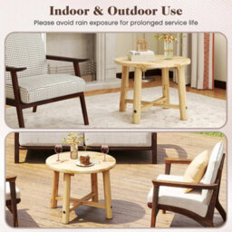 Outdoor Side Table With Solid Wood Structure, Natural - thumbnail 4