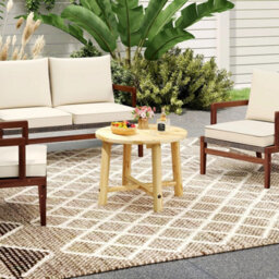 Outdoor Side Table With Solid Wood Structure, Natural - thumbnail 3