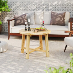 Outdoor Side Table With Solid Wood Structure, Natural - thumbnail 1