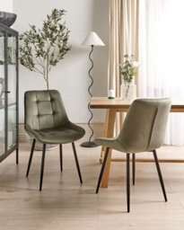 Beliani Set Of 2 Dining Chairs Melrose Velvet Olive Green - thumbnail 2