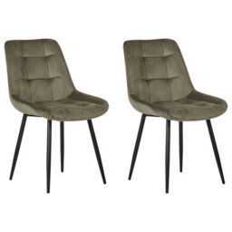 Beliani Set Of 2 Dining Chairs Melrose Velvet Olive Green