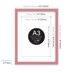 A3 Pink Picture Frame With Mount For A4 (21 X 29.7Cm -8.3 X 11.7In) Poster, Photo, Artwork, Or Print. - thumbnail 2