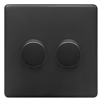 Long Life Lamps Company Matt Black 2 Gang 2 Way Led Dimmer 5W To 100W Screwless Bl353Led - image 1
