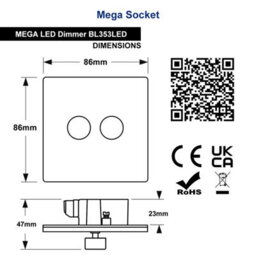 Long Life Lamps Company Matt Black 2 Gang 2 Way Led Dimmer 5W To 100W Screwless Bl353Led - thumbnail 2