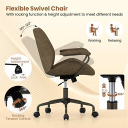 Costway Office Chair Swivel Suede Fabric Desk Chair Executive Task Chair-Olive - thumbnail 2