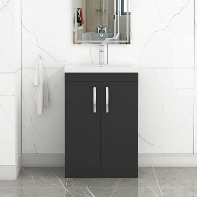 Royal Bathrooms Turin 600mm Matt Black Floor Standing Vanity Unit 2 Door With Mid-Edge Basin - image 1