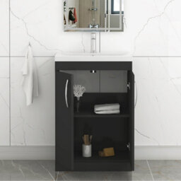 Royal Bathrooms Turin 600mm Matt Black Floor Standing Vanity Unit 2 Door With Mid-Edge Basin - thumbnail 5