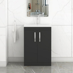 Royal Bathrooms Turin 600mm Matt Black Floor Standing Vanity Unit 2 Door With Mid-Edge Basin - thumbnail 1