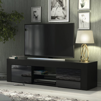 Tv Unit 130Cm Modern Black With High Gloss Doors - Creative Furniture - image 1