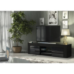 Tv Unit 130Cm Modern Black With High Gloss Doors - Creative Furniture - thumbnail 3