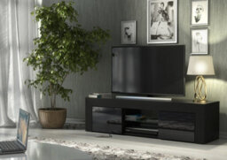 Tv Unit 130Cm Modern Black With High Gloss Doors - Creative Furniture - thumbnail 5