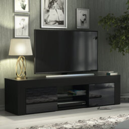 Tv Unit 130Cm Modern Black With High Gloss Doors - Creative Furniture - thumbnail 6