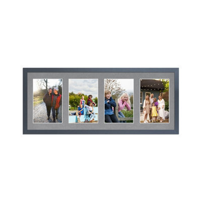AK Frames 50X20Cm Dark Grey Sleek Multi Photo Frame With Mid Grey Mount - Holds 4 Apertures (4X) 6X4 Photos - image 1