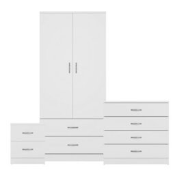 Lassic Vida Designs Riano 3 Piece Bedroom Set (2 Drawer Bedside Chest, 4 Drawer Chest, 2 Door 2 Drawer Wardrobe), White - thumbnail 8