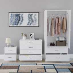 Lassic Vida Designs Riano 3 Piece Bedroom Set (2 Drawer Bedside Chest, 4 Drawer Chest, 2 Door 2 Drawer Wardrobe), White - thumbnail 2