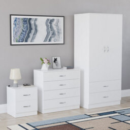Lassic Vida Designs Riano 3 Piece Bedroom Set (2 Drawer Bedside Chest, 4 Drawer Chest, 2 Door 2 Drawer Wardrobe), White - thumbnail 6