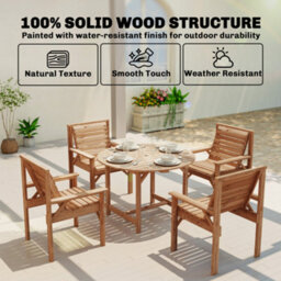 Outsunny Garden Dining Set, Round Table And Chairs W/ Parasol Hole, Natural - thumbnail 4
