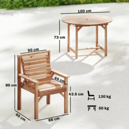 Outsunny Garden Dining Set, Round Table And Chairs W/ Parasol Hole, Natural - thumbnail 3