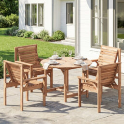 Outsunny Garden Dining Set, Round Table And Chairs W/ Parasol Hole, Natural - thumbnail 1