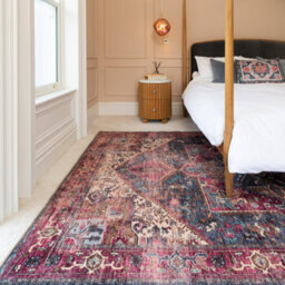 Loomed Traditional Design Cotton Chenille Rug Pink Blue Gold Machine Washable 120Cm X 170Cm - thumbnail 6