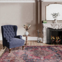 Loomed Traditional Design Cotton Chenille Rug Pink Blue Gold Machine Washable 120Cm X 170Cm - thumbnail 4