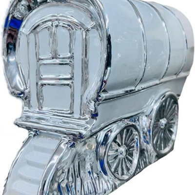 Biznest Wagon Original Gypsy Caravan White Silver Ornament Beautiful Decorative Sculpture Shelves 24X18Cm Home Décor