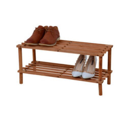 2 Tier Walnut Wooden Shoe Rack Footwear Storage Stackable Organiser Unit Shelf Trainers Space Efficient Multi Purpose - thumbnail 1