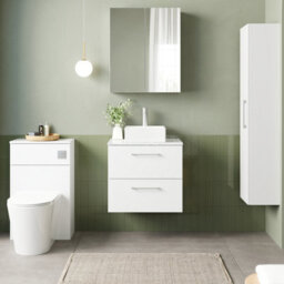 Nuie Arno Wall Hung Vanity Unit With 2 Soft-Close Drawers & Gloss White Laminate Top - thumbnail 2