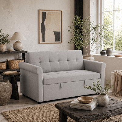 Wyld Haus Rekano Velvet Grey 2-Seater Sofa Bed With Tufted Upholstery, Double Bed Conversion - image 1