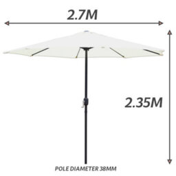 Glamhaus Garden Parasol Table Umbrella 2.7M With Crank Handle Uv40 Protection Free Protection Cover Robust Steel Cream - thumbnail 3